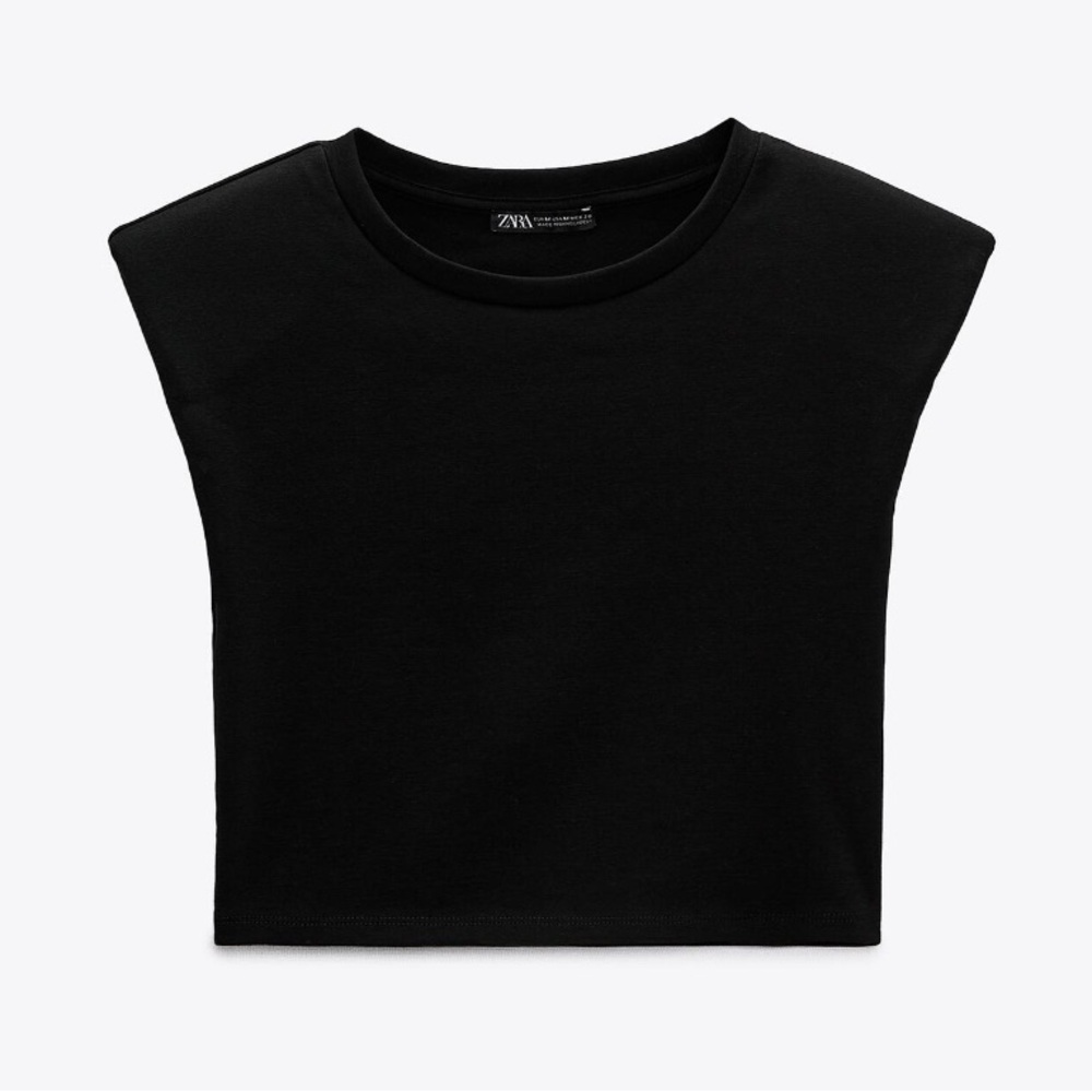 Zara Shoulder Pad Crop Top in Black - Size Small